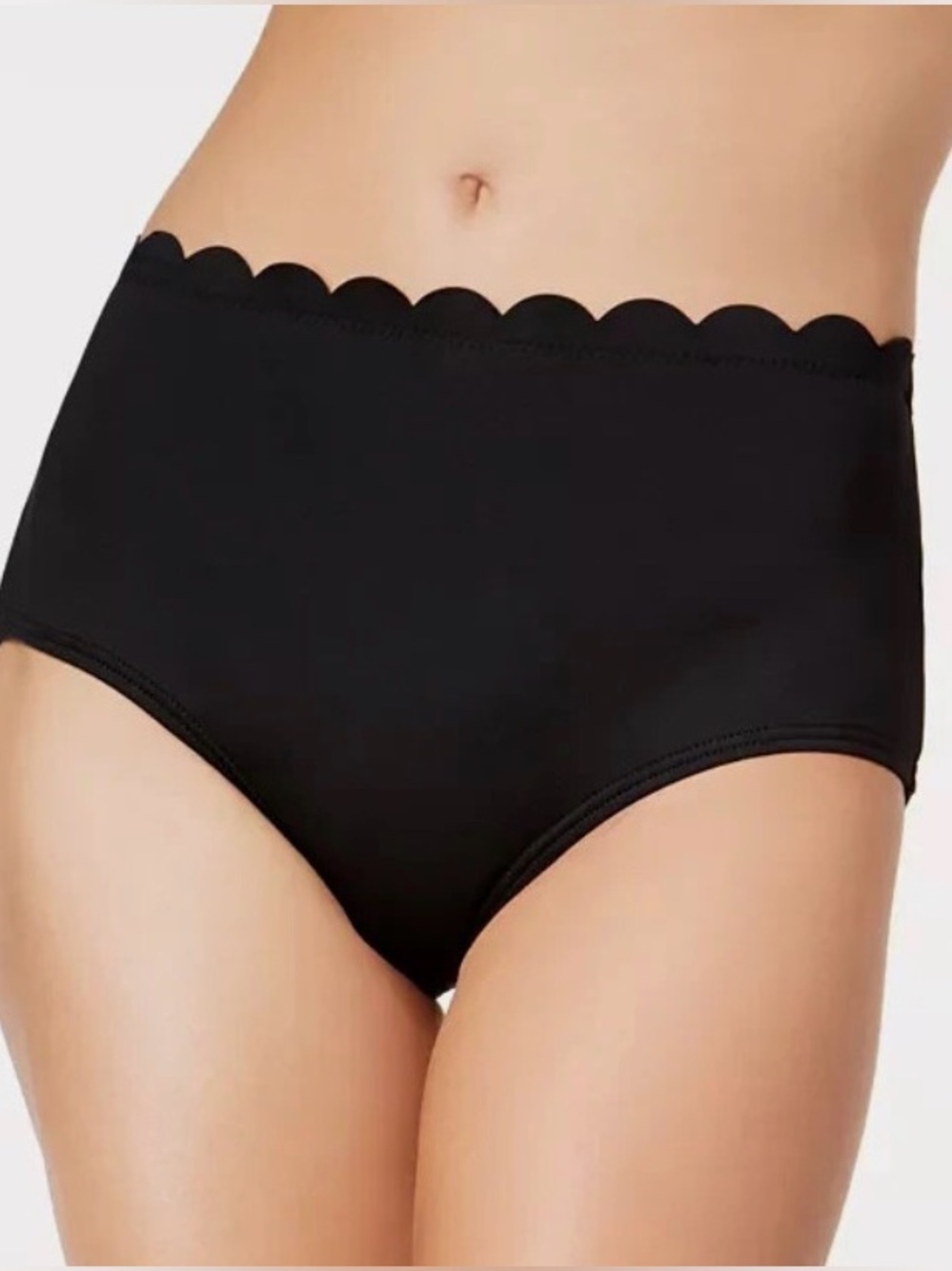 Kate Spade New York High Waist Scalloped Bikini Bottom Tall Girl Size M Black